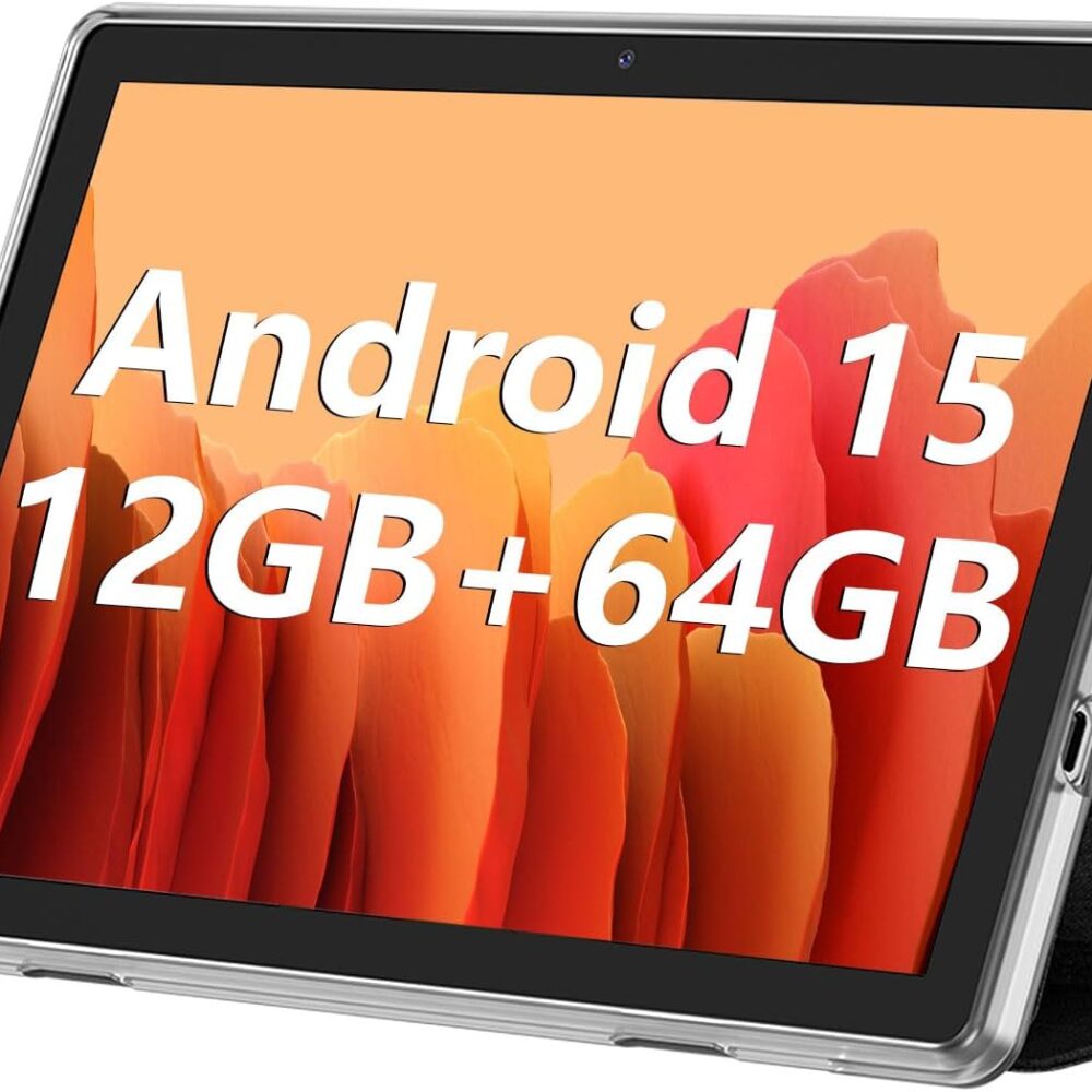 ECOPAD 10.1 Inch Tablet, Android 15 Tablets 12GB(4+8) RAM / 64GB ROM / 1TB SD Card Expansion, 1280x800 IPS HD Touchscreen, 6000mAh Battery, Bluetooth 5.0, Dual Cameras, GMS, Dual Band WiFi, Black