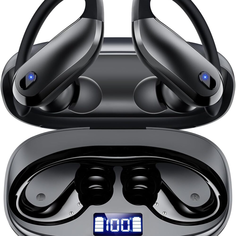 Wireless Earbuds,Bluetooth 5.4 Ear buds,Sport Headphones with Earhooks | IPX7 Waterproof Bluetooth Headphones,80H Playtime Earbuds,Noise Cancelling Mic for Earphones Running & Workout-Black